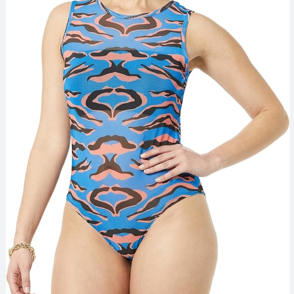 Terea by Andrea Pitter Blue Sleeveless Mesh Bodysuit Size Medium New with Tag - Picture 1 of 7